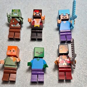 LEGO Minecraft Minifigure Lot of 6  Alex Zombie Steve w/ Swords swashbuckler or?